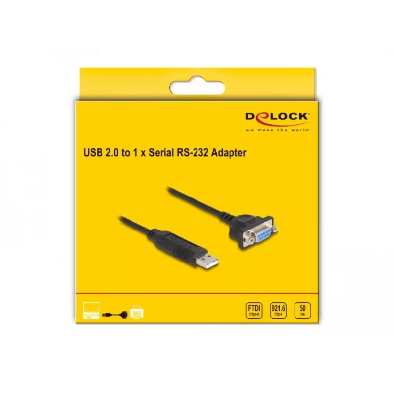 DeLOCK USB 2.0 uz RS-232 adapteris 50 cm FTDI Melns