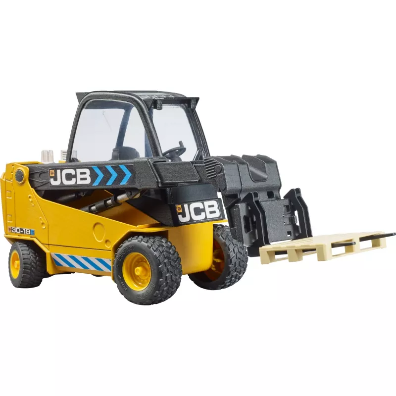 Forklift BRUDER JCB Teletruk rotaļlieta — ABS, ieteicamais vecums 3+, melna un dzeltena