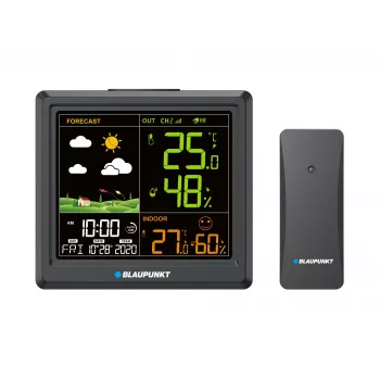 Laika stacija BLAUPUNKT WS25BK — iekštelpu/ārštelpu temperatūras un mitruma monitors, melns, 1 sensors, LCD displejs