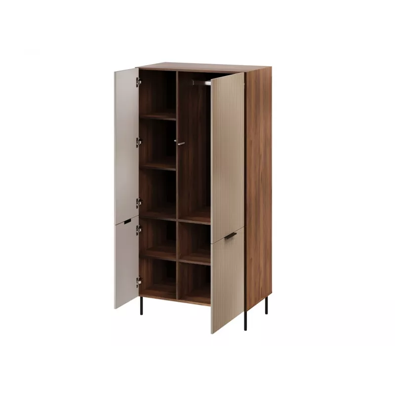 Garderobe Cama Meble ALMERA Cama 5 90x52x185 cm, valrieksta rāmis, krēmkrāsas durvis, 6 plaukti