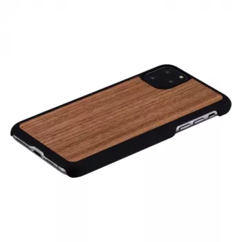 Viedtālruņa maciņš man and wood iPhone 11 Pro Max — melns valrieksts, koka aizmugure, aizsargrāmis