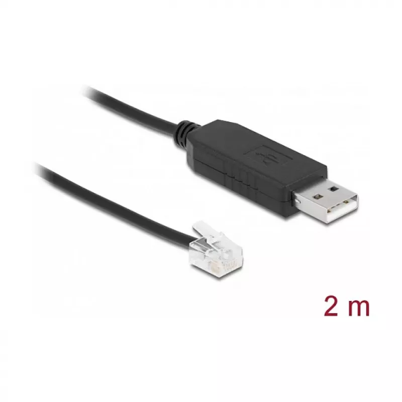 DeLOCK 66735 USB-A uz seriālo RS-232 RJ12 adaptera kabelis, ESD aizsardzība, Skywatcher, 2 m, melns