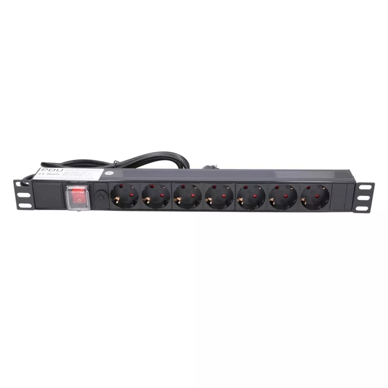 Strāvas sadalītājs Extralink 19 inch 1U 7 kontaktligzdas EU tipa PDU ar slēdzi