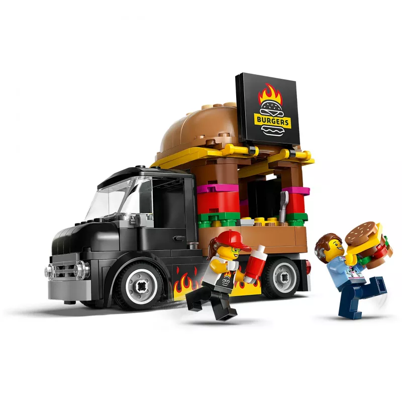 LEGO City Burger Furgons Bērniem no 5 Gadiem - Pārtikas Kravas Auto Ar Virtuvi Un Figūriņām