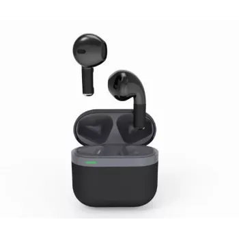 Bluetooth austiņas GEMBIRD TWS-02-BK, iekšauss TWS, melni/pelēki, līdz 5 h atskaņošanas, iebūvēts mikrofons, uzlādes futrālis