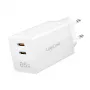 Divkāršs USB-C lādētājs 65W, 2xUSB-C, balts