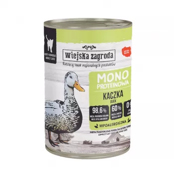 Slapjā barība kaķiem wiejskazagroda Monoprotein Pīle 400 g – vienas olbaltumvielas pīles pastēte pieaugušiem kaķiem