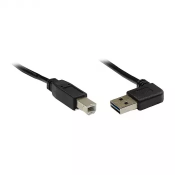 GoodConnections USB 2.0 savienojuma kabelis EASY Plug A leņķis pret B, melns, 5m