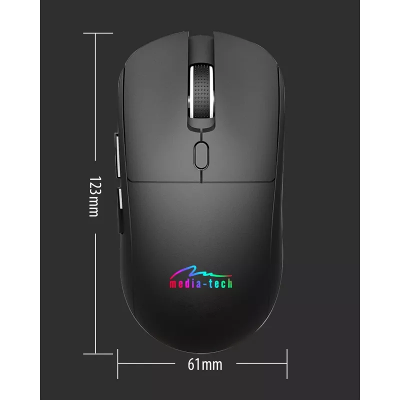 Bezvadu pele MEDIA-TECH MT1124 BT/RF Silent & Recharge — ambidekstrāla, 3200 DPI, Bluetooth + 2,4 GHz USB, 6 pogas, uzlādējama