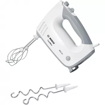Rokas mikseris Bosch MFQ36400 — 450 W, 5 ātrumi, turbo, 1,3 m vads, pelēks/balts