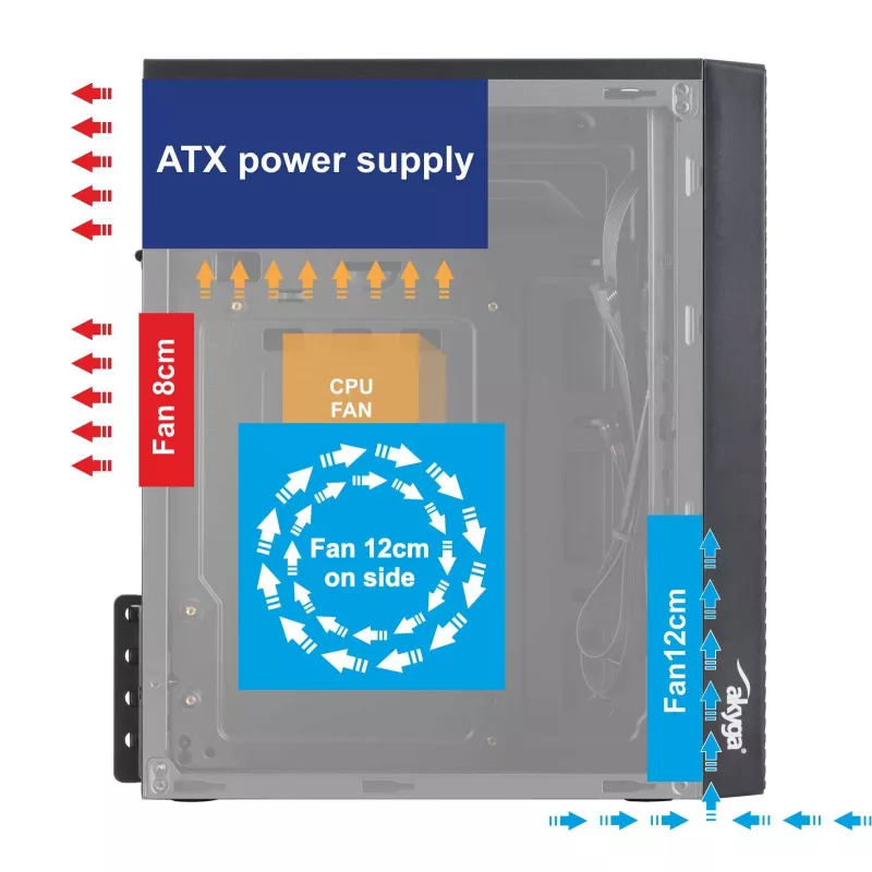 Akyga AK36BK Micro ATX datora korpuss, Micro ATX / Flex ATX / Mini ITX, USB 3.0 + USB 2.0, bez barošanas bloka, melns