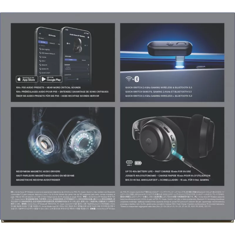 SteelSeries Arctis Nova 3P Wireless bezvadu austiņas spēlētājiem, Bluetooth/2,4 GHz, melnā krāsā