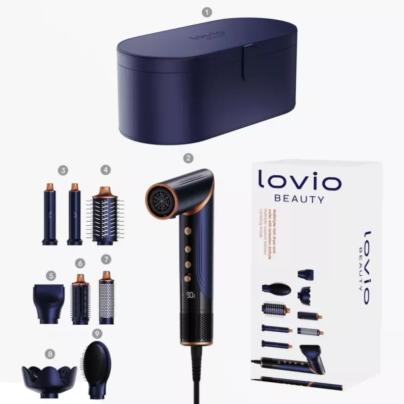Lovio LVHS001BL daudzfunkcionāls matu žāvētājs un lokšķēres ar karstā gaisa stilēšanas funkciju