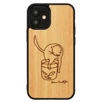Telefona maciņš man and wood iPhone 12 mini — drukāts kaķis ar sarkano zivi