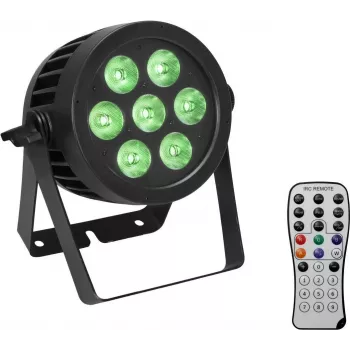 LED PAR gaismeklis EUROLITE 7x8W QCL Spot — 7x8W RGBW LED, kompakts skatuves/studijas prožektors