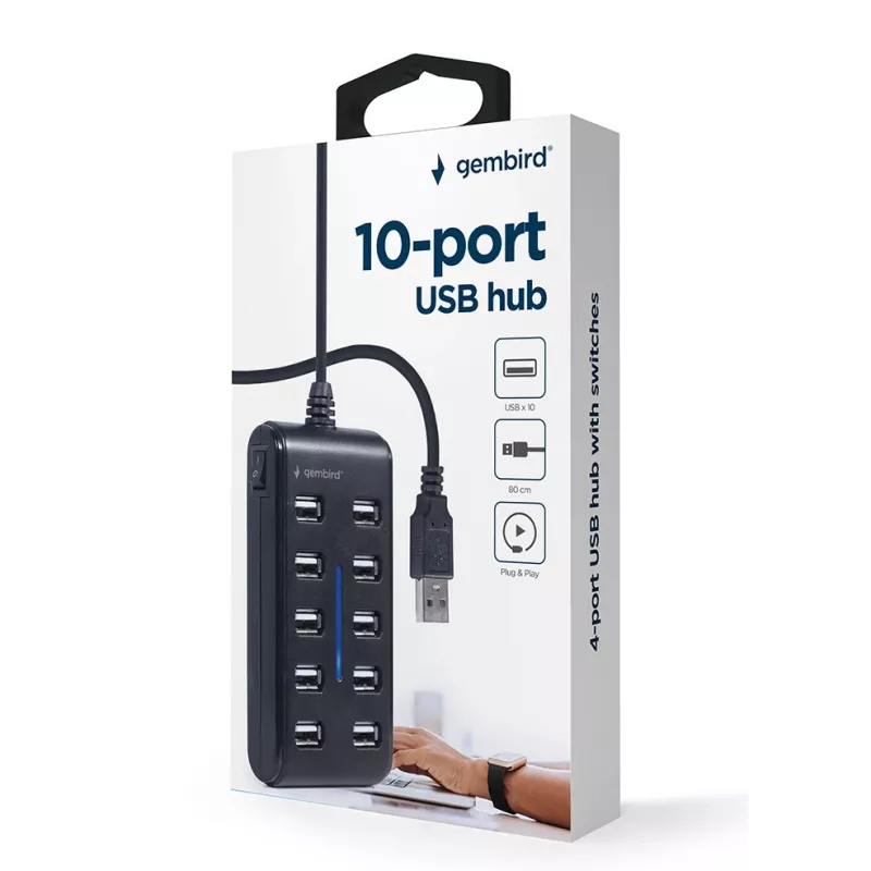 USB centrmezgls Gembird UHB-U2P10P-01 — 10 portu USB 2.0 centrmezgls