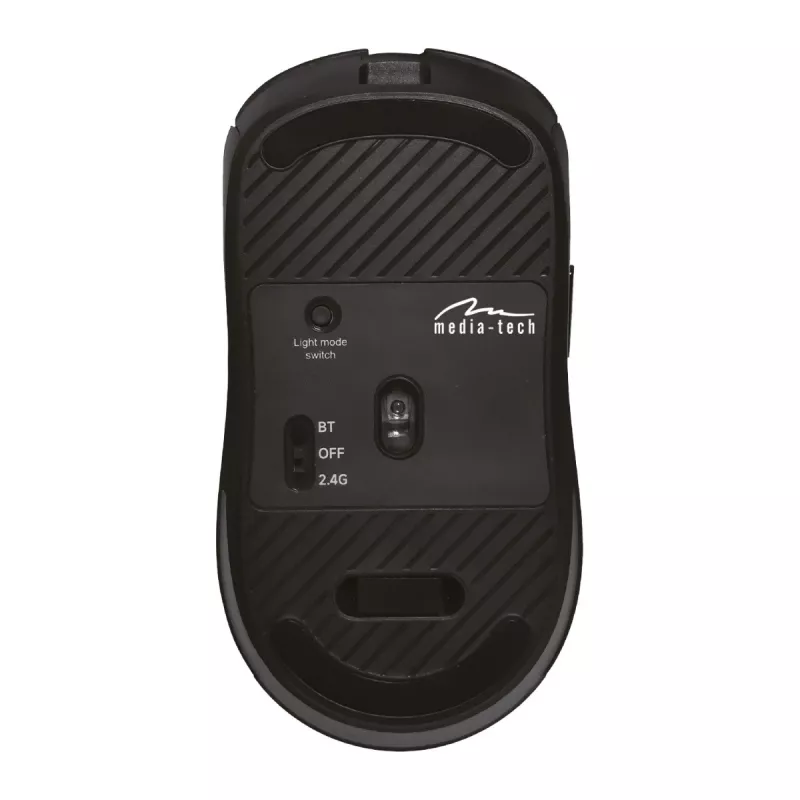 Bezvadu pele MEDIA-TECH MT1124 BT/RF Silent & Recharge — ambidekstrāla, 3200 DPI, Bluetooth + 2,4 GHz USB, 6 pogas, uzlādējama