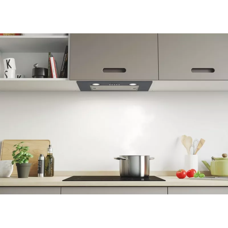 Iebūvējamā tvaika nosūcējs CANDY CBG625/1X, 520 mm platums, 207 m³/h, oglekļa filtrs, rotācijas vadība, sudrabs