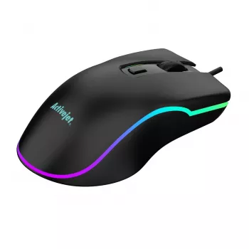 Vadu apsildāma spēļu pele ActiveJet AMY-W390 — ambidekstrāla, optiskā 2000 DPI, USB Type-A, 4 pogas, melna