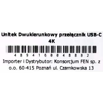 Docking stacija Unitek D1078A — USB-C centrmezgls, 2x USB-C ieeja, 1x USB-C izeja, 100 W PD, 4K atbalsts, 3480×2160 max, pelēks