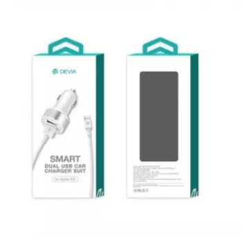 Auto lādētājs Devia Smart Series Dual USB 2.4A ar integrētu Lightning kabeli