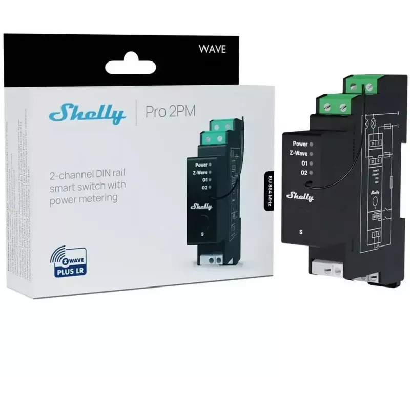 Shelly Wave Pro 2PM LR divkanālu Z-Wave DIN sliedes kontrolleris