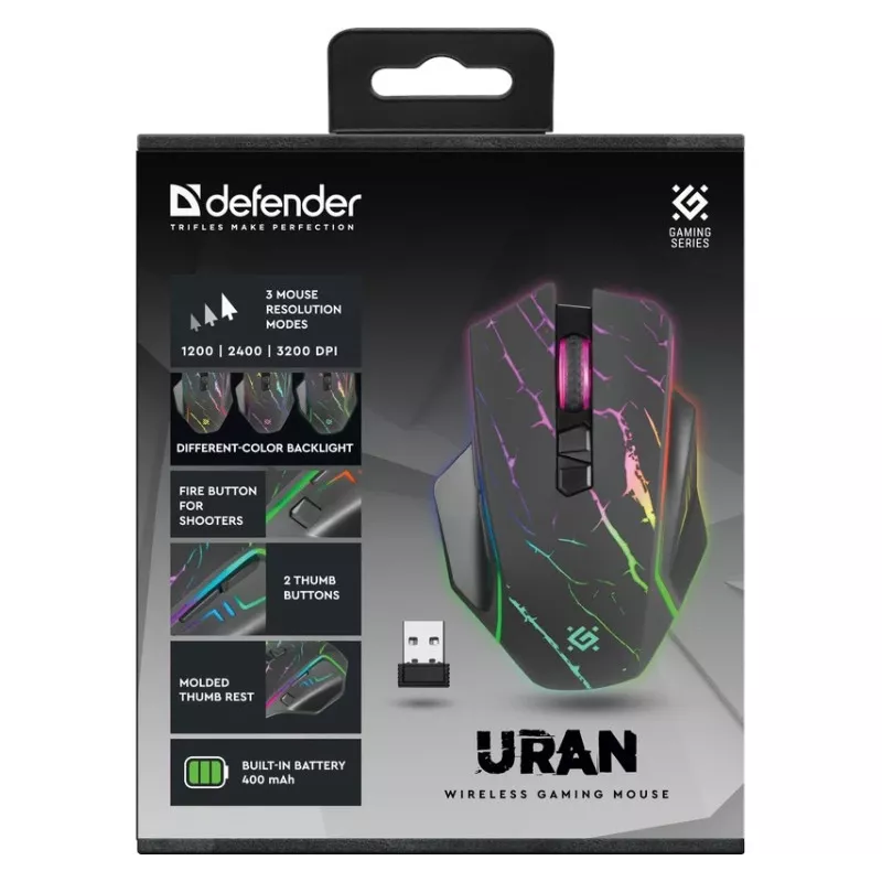 Pele DEFENDER GM-503 URAN OPTIC RF RGB 3200dpi 7pogas