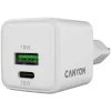 Canyon CU20AC GaN 20W PD lādētājs, 2 porti (USB-A/USB-C), balts