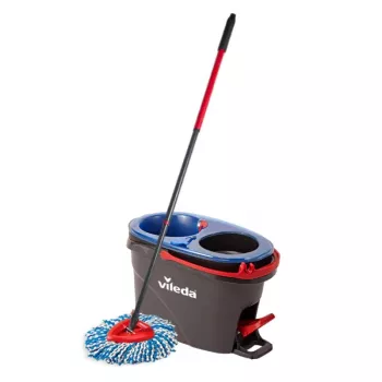 Vileda H2PrO Spin Mop komplekts, rotējošā mopa ar divu tvertņu sistēmu un teleskopisko rokturi, mikrošķiedra, melnā/sarkanā/zilā krāsā