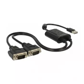 Seriālais kabelis DeLOCK 63950 USB 2.0 Type-A 2 x RS-232 DB9 Melns 0.6 m