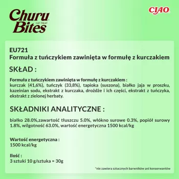 INABA Churu Bites Tuna ar vistu - kaķu gardumi - 3x10 g