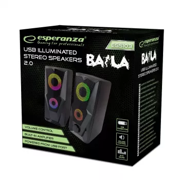Skaļruņi ESPERANZA BAILA 6 W vadu grīdas skaļruņi, 6 W RMS, 160–20000 Hz, 3 Ω, USB & 3,5 mm, pāris