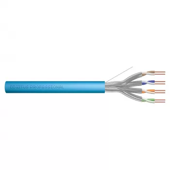 DIGITUS CAT 6A U/FTP instalācijas kabelis 305 m, viendzīslu, Cca, Easy Pull Box, zils