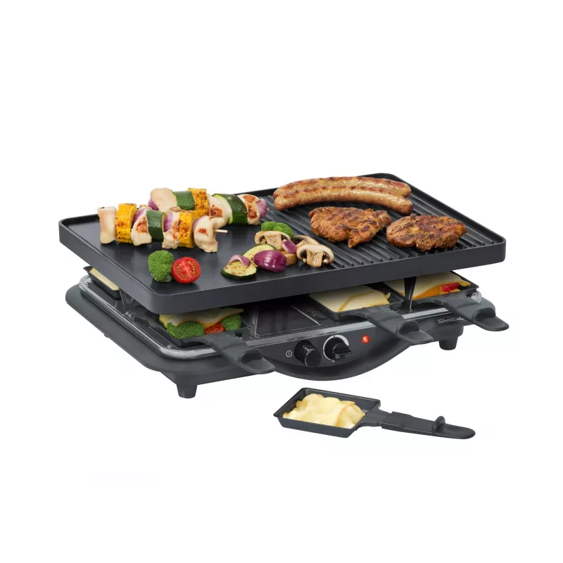 Steba RC 28 čuguna raclette grils, 1400 W, 8 pannu komplekts, melns