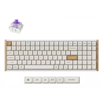 Mehāniskā tastatūra Keychron K4 HE 96% QWERTY — USB, RF Bezvadu & Bluetooth, 100 taustiņi, RGB, Balta/Koks