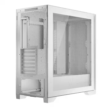 PC korpuss MODECOM VOLCANO EXPANSE S MIDI Tower — Balts, microATX, rūdīts stikls, USB-C, atbalsta GPU līdz 430 mm