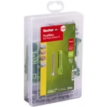 fischer ProfiBox - SX Plus Green S sienas dībeļu un skrūvju komplekts Ø 4,5/5/6/8 mm x 30/40/55 (567898)
