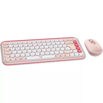 Logitech POP Icon Combo - Bezvadu tastatūras un peles komplekts - Bluetooth LE - QWERTY - US International - rozā, baltā (920-013142)