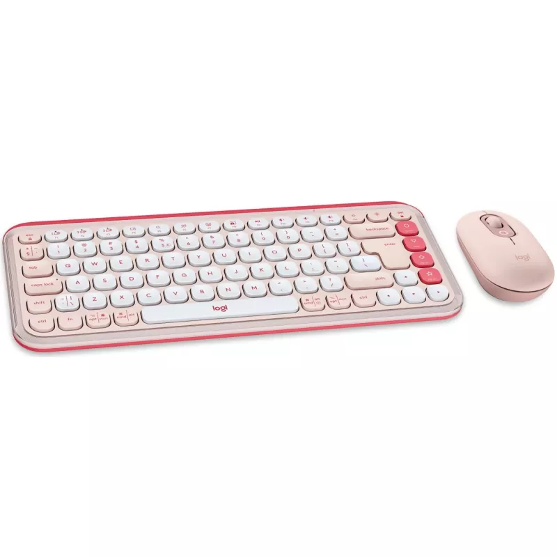 Logitech POP Icon Combo - Bezvadu tastatūras un peles komplekts - Bluetooth LE - QWERTY - US International - rozā, baltā (920-013142)