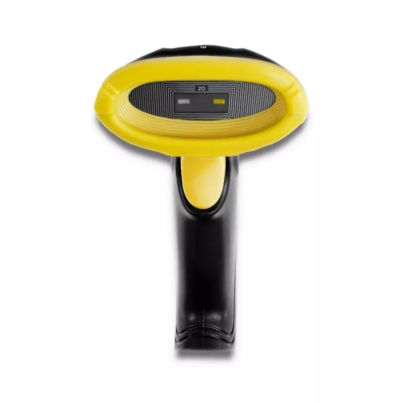 Rokas svītrkodu lasītājs QOLTEC 50867 — 1D/2D lāzera skeneris, USB vads, 600 mm diapazons, dzeltens/melns
