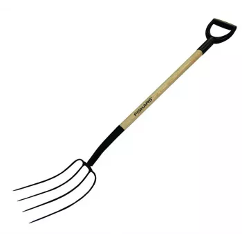 Dārza dakša Fiskars ar koka kātu, 4 zari, modelis 250