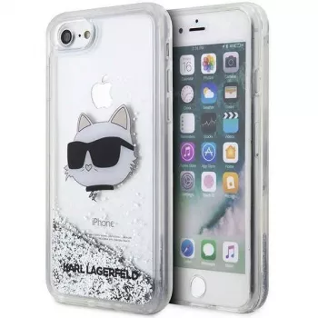Karl Lagerfeld Original Maciņš iPhone SE 2022/SE 2020/7/8 Cietais Maciņš Ar Mirdzumu Choupette Galva (KLHCI8LNCHCS)