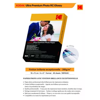 Kodak Ultra Premium fotopapīrs 280g spīdīgs 10x15 cm 60 loksnes
