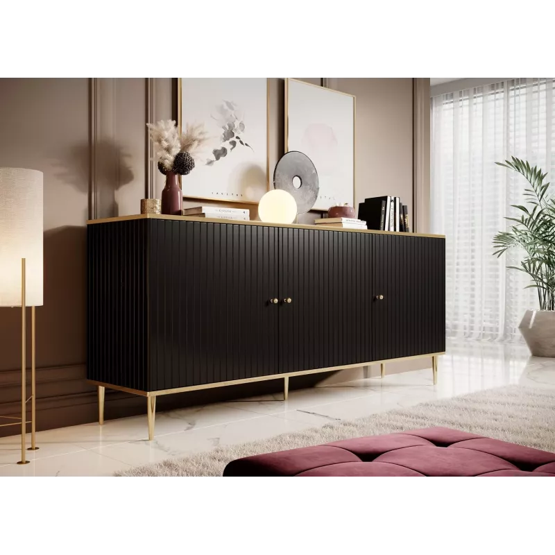 GLAMOUR kumode 180x40x75,5 cm, melna matēta + zelta