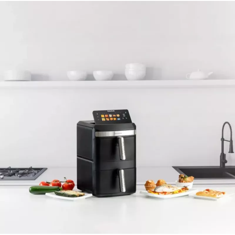 Karstā gaisa fritieris Taurus Air Fry Duo Slim 13 L dubultā, 2800 W, skārienvadība, melns