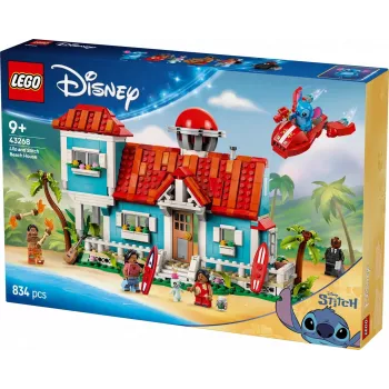 LEGO komplekts Disney 43268 Pludmales māja — modulāra ēka, 834 detaļas, 5 minifigūras, vecumam 9+