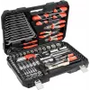 Mehāniķa instrumentu komplekts YATO YT-38901 — 122 daļas, uzgriežņu atslēgas 12–32 mm, griežņi, skrūvgrieži, āmurs, knaibles, hromēts