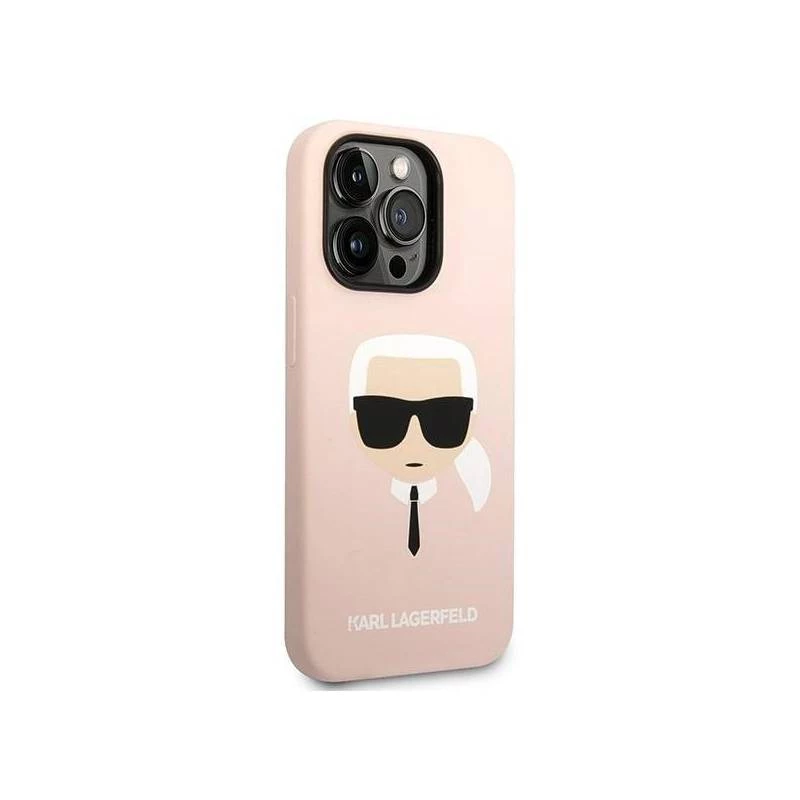 Karl Lagerfeld KLHMP14XSLKHLP cietais maciņš iPhone 14 Pro Max 6.7 collu gaiši rozā silikons ar Karla galvu un MagSafe