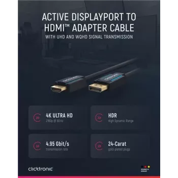 Clicktronic Casual DisplayPort/HDMI™ adaptera kabelis, 10 m - īpaši ātrs kabelis - DisplayPort / HDMI™ - 4K@60Hz (44927)