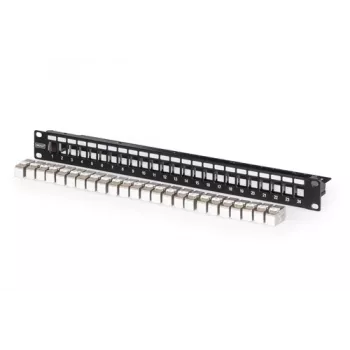 Modulares Patchpanel, 24-Port, bestückt mit 24x DN-93615 (schwarz, 1 HE, Rack Mount, geschirmt)